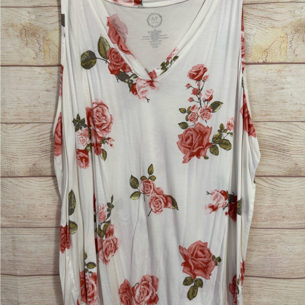 Floral Sleeveless Top - White and Pink